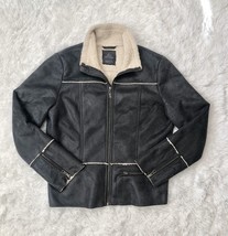 Prana ESME Embossed Jacket LARGE Coal Grey Faux Suede Faux Shearling Women - $19.99