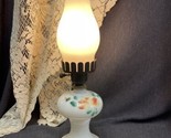 Vintage Antique White Glass Table Lamp Hand Painted Floral 17&quot; Hobnob Base - £30.36 GBP