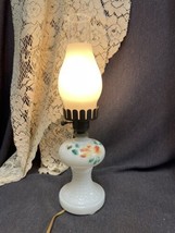 Vintage Antique White Glass Table Lamp Hand Painted Floral 17&quot; Hobnob Base - £30.25 GBP