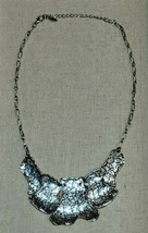 Vintage Signed Eben Chunky Abstract Faux Stone Design Bib Silver Tone Necklace - £11.40 GBP