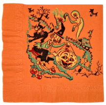 Vintage Halloween Crepe Paper Napkin Small Beverage Size 50s 60s Jol Witch Ghost - £23.34 GBP