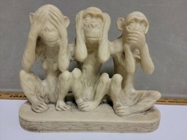 3 Wise Monkey Statue See Hear Speak No Evil 10&quot; x 8&quot; Resin as seen dirty Used - £47.92 GBP