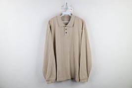 Vtg 90s Streetwear Mens Medium Distressed Knit Collared Long Sleeve Polo Beige - £38.84 GBP