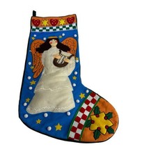 Jumbo Felt Christmas Stocking Applique Angel Harp Hearts Oversized Gift Bag - $27.71