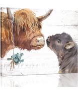 Highland Cow Canvas Wall Art: Rustic Farmhouse Cow Print Picture Nursery... - £21.30 GBP