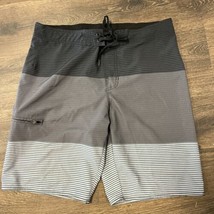 Hang Ten Board Shorts Mens Size 34 Black Gray Striped Swim Trunks  - £8.89 GBP