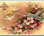 Happy Eastertide Cross Flowers Doves Sun Rays 1910 DB Postcard I10 - $2.92