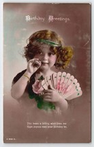 RPPC Sweet Child With Hand Fan Birthday Greetings Postcard Y25 - £3.94 GBP