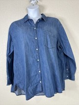Old Navy Womens Plus Size 2X Blue Chambray Boyfriend Button-Up Shirt Long Sleeve - £14.41 GBP