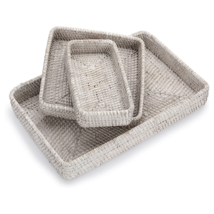 White Rattan Serving Tray, Set of 3 Rectangle Handwoven, Wicker Storage Baskets - $28.66