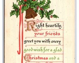 Holly Bells Ribbon Poem Glad Christmas New Year Embossed DB Postcard U27 - $2.92