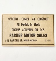 1963 Parker Motor Sales Advertisement Mercury Comet Closeout Massachuset... - $27.45 CAD