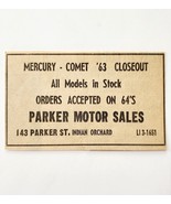 1963 Parker Motor Sales Advertisement Mercury Comet Closeout Massachuset... - $27.45 CAD