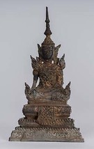 Antigüedad Thai Estilo Bronce Rattanakosin Enlightenment Buda Estatua - - £661.07 GBP