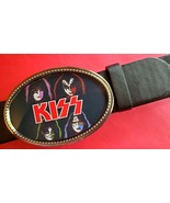 KISS Rock  Epoxy PHOTO MUSIC BELT BUCKLE &amp; Black Bonded Leather Belt - $33.85 CAD