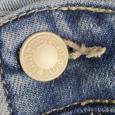 Judy Blue Jeans Womens Size 13/31 Skinny Fit Bleach Splatter Raw Hem Blue Denim Item image 6