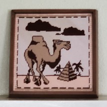 Vintage 1980 Handmade Embroidery Camel TeePee Framed ART 12x12&quot; Lynn Vin... - $63.25