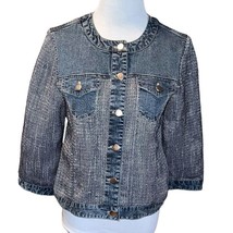 Chicos Denim Mix Jacket Midnight Tweed Button Front Blue Women Size 0 ( ... - £37.45 GBP