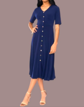 $79 Msk Women's Short-Sleeve Button-Front MIDI Dress Size: L - Jbs Navy - $29.21