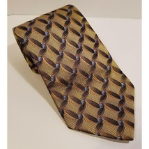 Fabio Fazio 100% Silk Gold Tan Neck Tie Fan Pattern Blue 58&quot; - £7.77 GBP