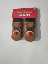 Happy Holidays Medium Pet Socks Christmas Rudolph The Rednose Reindeer - £5.73 GBP