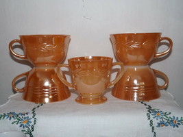 Vtg. FIRE-KING Peach LUSTER~LUSTRE~3 Bands &amp; LAUREL~CUPS/SUGAR~DISCONTINUED~1950 - £19.77 GBP