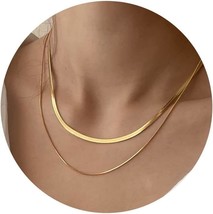 14K Gold Silver Plated Snake Chain Necklace Herringbone Necklace Gold Ch... - $35.08
