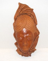 BROWN HAND CRAFTED AFRICAN LEATHER FACE WALL DECOR MOLDED MASK GUC - £31.51 GBP