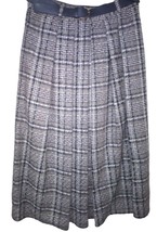 Skirt Woman Winter Wool Warm Tweed striped Grey Brown 44 46 Folds Buttons - £42.32 GBP+