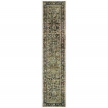 Homeroots Home Decor 383647 3 x 12 ft. Green &amp; Brown Floral Runner Rug - £271.66 GBP