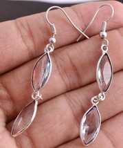 Handmade Silver Crystal Quartz Marquise Shape silver/Gold/Rose Plated Earrings - £27.54 GBP+