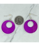 Purple Mother of Pearl Shell Dangle Silver Tone Earrings Pierced Pair - £5.45 GBP