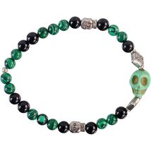 Malahcite and Black Onyx Beads Bracelet with Skull Charms! - $9.85