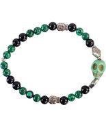 Malahcite and Black Onyx Beads Bracelet with Skull Charms! - $181.70 MXN
