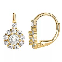 14K Yellow Gold Plated Diamond Floral Drop Leverback Earrings 1.60CT Simulated - £51.45 GBP