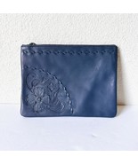 Lane Boots ROBIN Blue Leather Wristlet Clutch Purse Distressed Floral 10... - £42.57 GBP