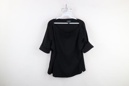 Vintage Ralph Lauren Womens 2X Blank Cotton Ribbed Knit 3/4 Sleeve T-Shirt Black - $39.55