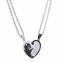 AIXCE Friend Gift Stainless Steel Black Gold Color Heart Shape Cat Necklace Yin  - £9.32 GBP