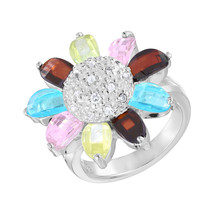 Dreamy Floral Blossom Rainbow Crystals &amp; CZ Sterling Silver Ring-7 - £27.62 GBP