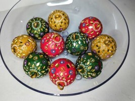 VTG Christmas Tree Ornaments Balls Mosaic Mirror Glass Beaded Indian Boh... - £39.42 GBP