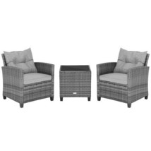 3 Pieces Outdoor Wicker Conversation Set with Tempered Glass Tabletop-Gray - Col - $319.49