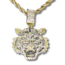 Mens Iced Cz Mighty Tiger Pendant 14k Gold or Silver Plated 24&quot; Necklace Hip Hop - £7.12 GBP