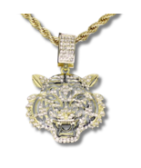 Mens Iced Cz Mighty Tiger Pendant 14k Gold or Silver Plated 24&quot; Necklace... - £7.98 GBP