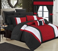 King-Sized Red Bedding From Chic Home 24 Pc. Danielle Complete Pin Tuck - £149.55 GBP