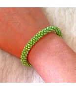 Chartreuse Green Faceted Crystal Bracelet - Beaded Crochet Rope Statemen... - $23.00