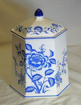 Royal Sealy Porcelain Cookie Biscuit Jar Blue &amp; White Floral - $64.34