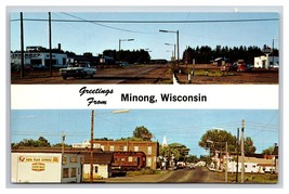 Dual View Banner Greetings Street View Minong Wisconsin UNP Chrome Postcard L19 - £7.89 GBP