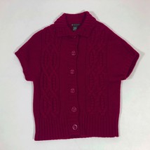 Lauren Hansen Women&#39;s Cable Knit Short Sleeve Button Front Sweater Burgu... - $15.11
