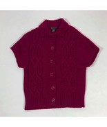 Lauren Hansen Women&#39;s Cable Knit Short Sleeve Button Front Sweater Burgu... - $278.68 MXN
