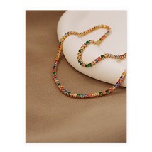 18K Gold Summer Romance Rhinestone Necklace -  vermeil, sparkle, colourful - £35.34 GBP